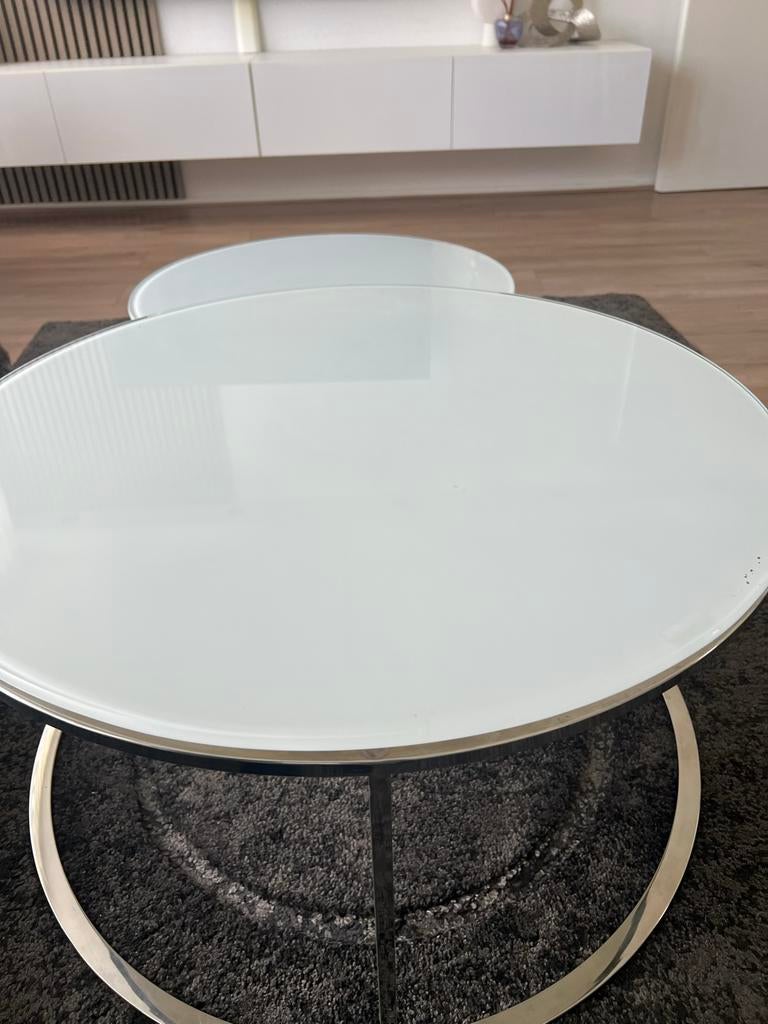 Glazen salontafel set, Ophalen, Gebruikt, 50 tot 100 cm, Rond