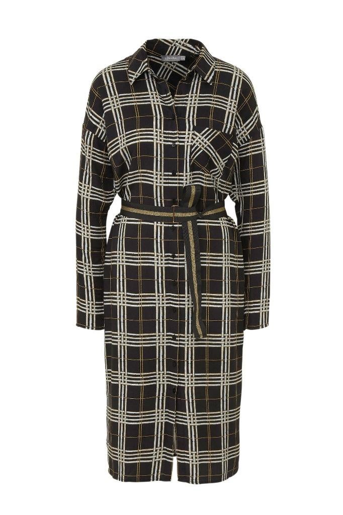 Geisha jurk, zwart/goudgeel/wit met ruit print, mt 42/XL, Geisha, Zwart, Maat 42/44 (L), Ophalen of Verzenden