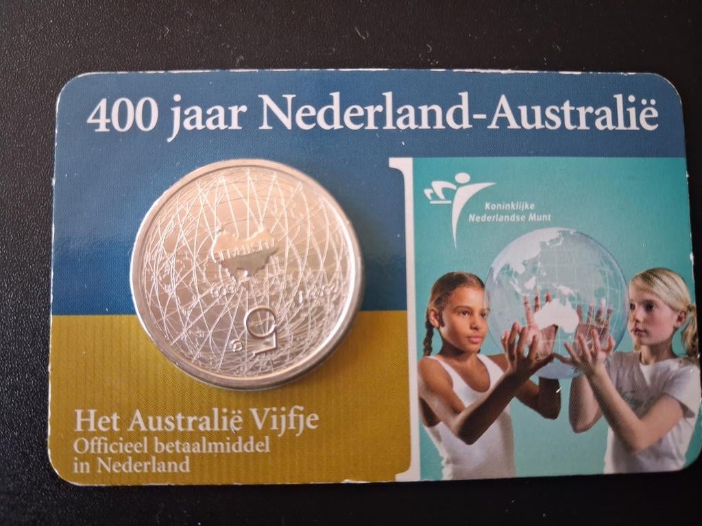 Nederland  - Vijf euro stuk  400 jr Nederland - Australië, Verzenden, Koningin Beatrix, Zilver, Euro's