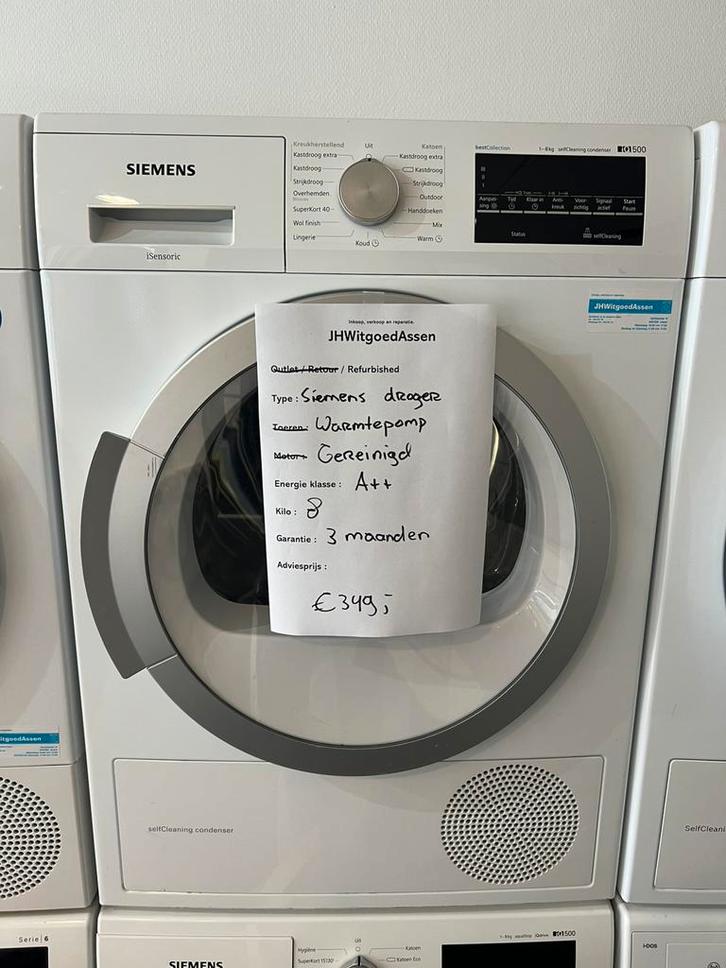 Siemens Warmtepompdroger A++. Garantie en bezorgd., Witgoed en Apparatuur, Wasdrogers, Refurbished, Condens, Voorlader, 8 tot 10 kg