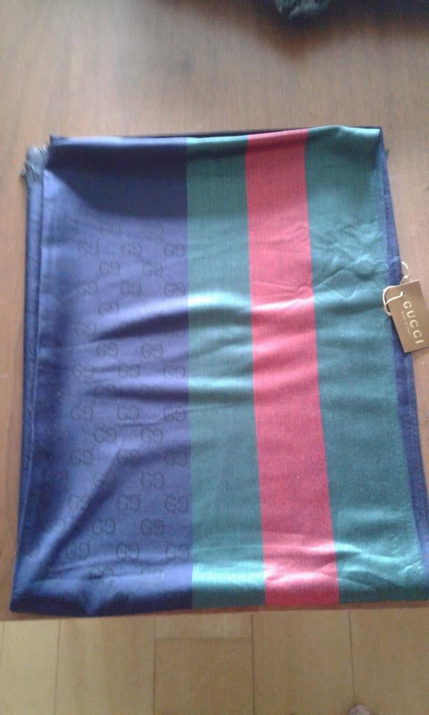 Gucci Sjaal met GG-patroon en Webstreep, Maat 46/48 (XL) of groter, Nieuw, Ophalen of Verzenden, Gucci