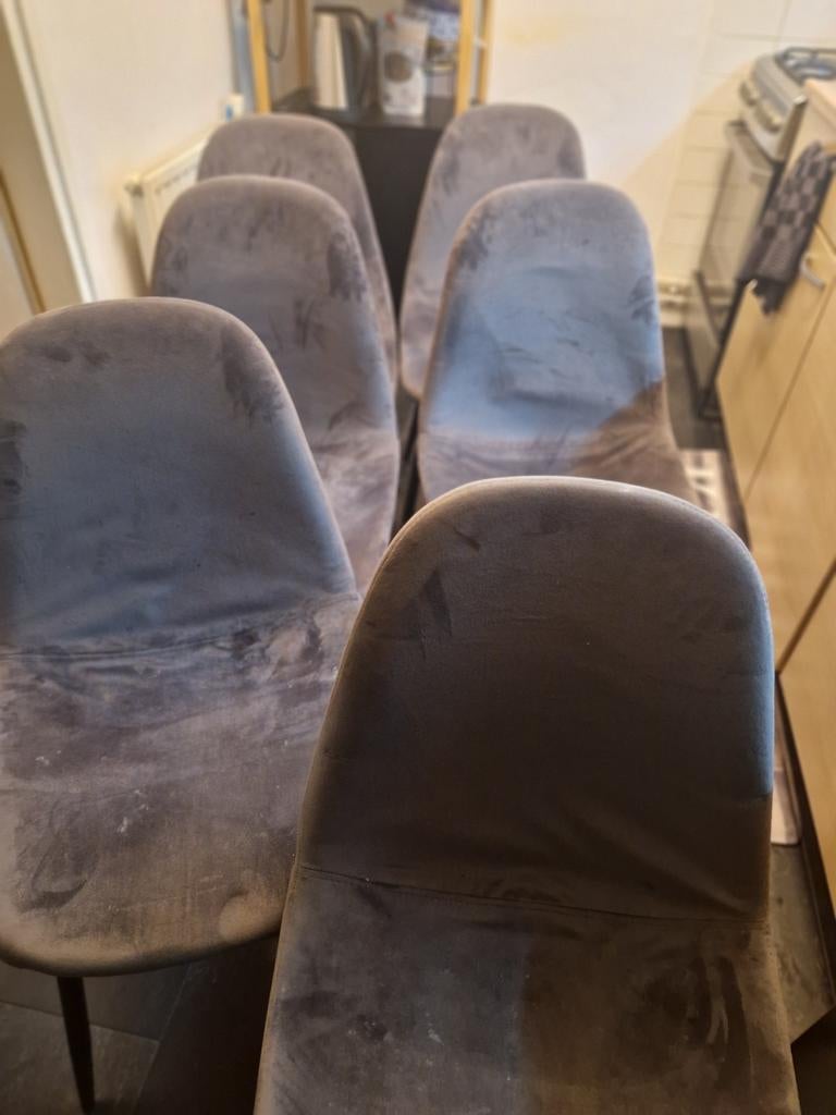 6 goede grijze stoelen, Gebruikt, Ophalen of Verzenden, Vijf, Zes of meer stoelen, Stof