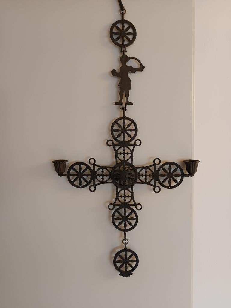 Decoratief Byzantijns Kruis met Kaarsenhouders, Antiek en Kunst, Antiek | Religie, Ophalen of Verzenden