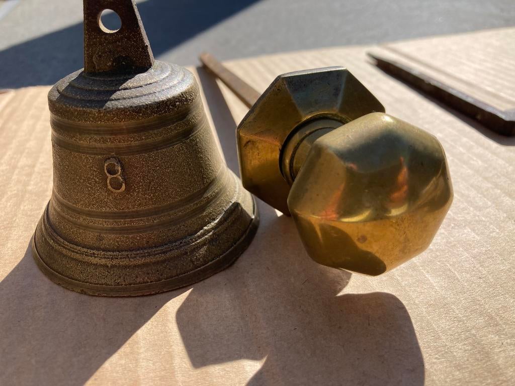 Antieke koperen trekbel deurbel compl. Set, Ophalen of Verzenden, Koper