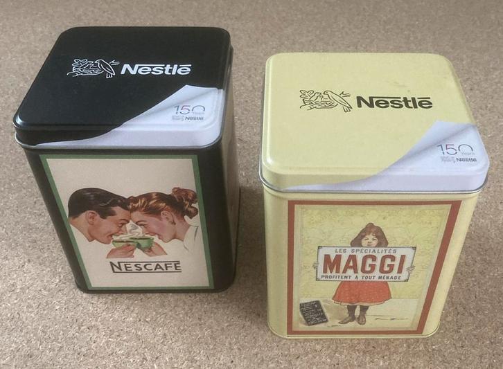 Set van 2 vintage Nestlé blikken: Nescafé en Maggi, Verzamelen, Merken en Reclamevoorwerpen, Gebruikt, Verpakking, Ophalen