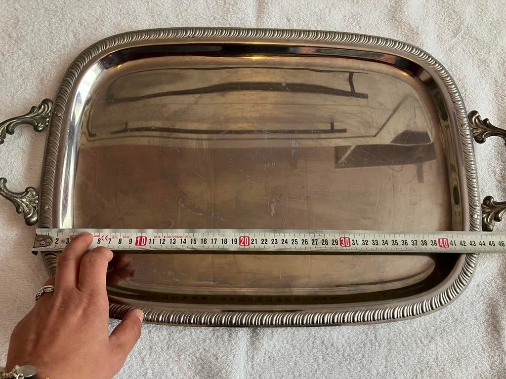 Zilverkleurig Dienblad met Handvatten, Huis en Inrichting, Ophalen of Verzenden, Gebruikt, Metaal