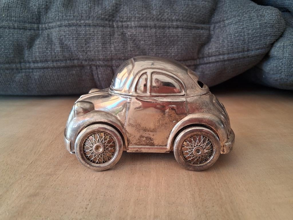 Verzilverd spaarpotje auto, Ophalen of Verzenden, Gebruikt, Metaal of Blik, Vervoermiddel