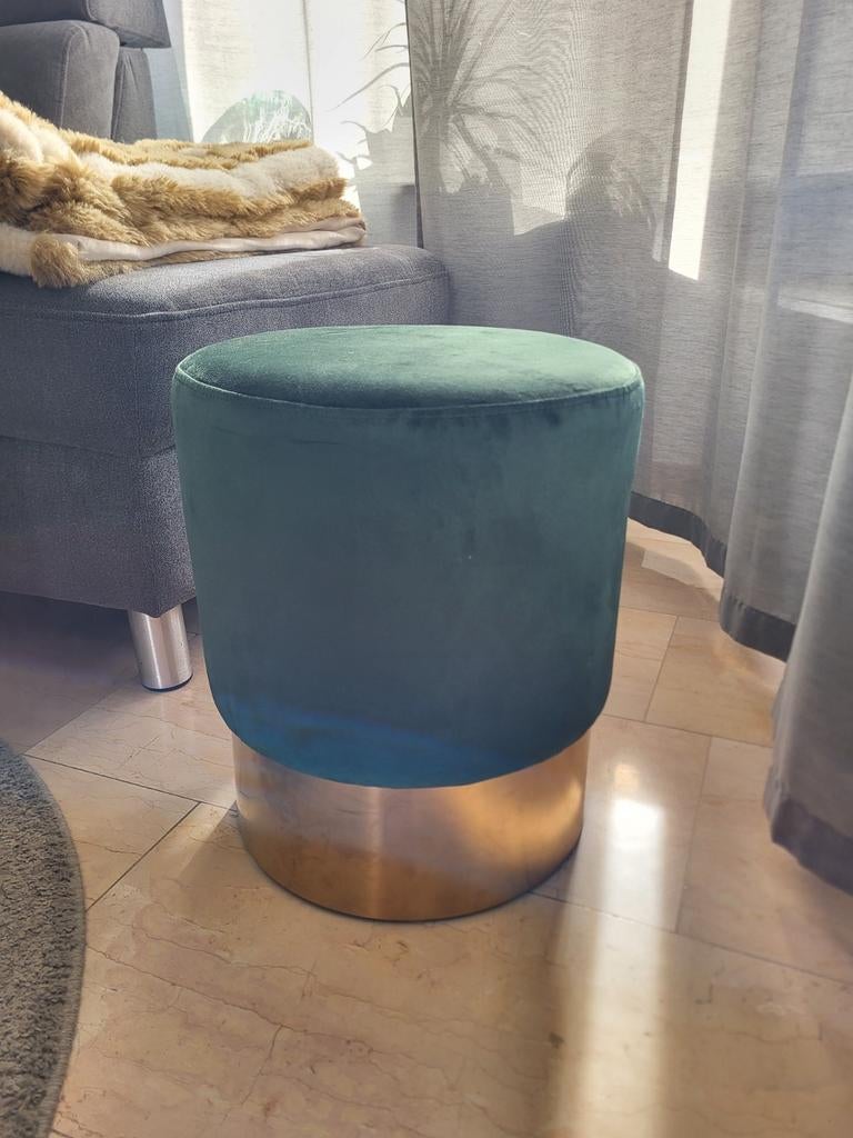 Luxe Bijzetkruk Groen Fluweel met Gouden Basis, Ophalen, Zo goed als nieuw, Overige materialen