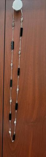 Halsketting zilver met onyx 80 cm lang, Sieraden, Tassen en Uiterlijk, Kettingen, Ophalen of Verzenden, Zo goed als nieuw, Met edelsteen