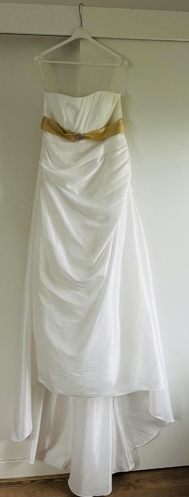 Strapless trouwjurk met sleep, maat 42, Ophalen, Trouwjurk, Wit, Zo goed als nieuw