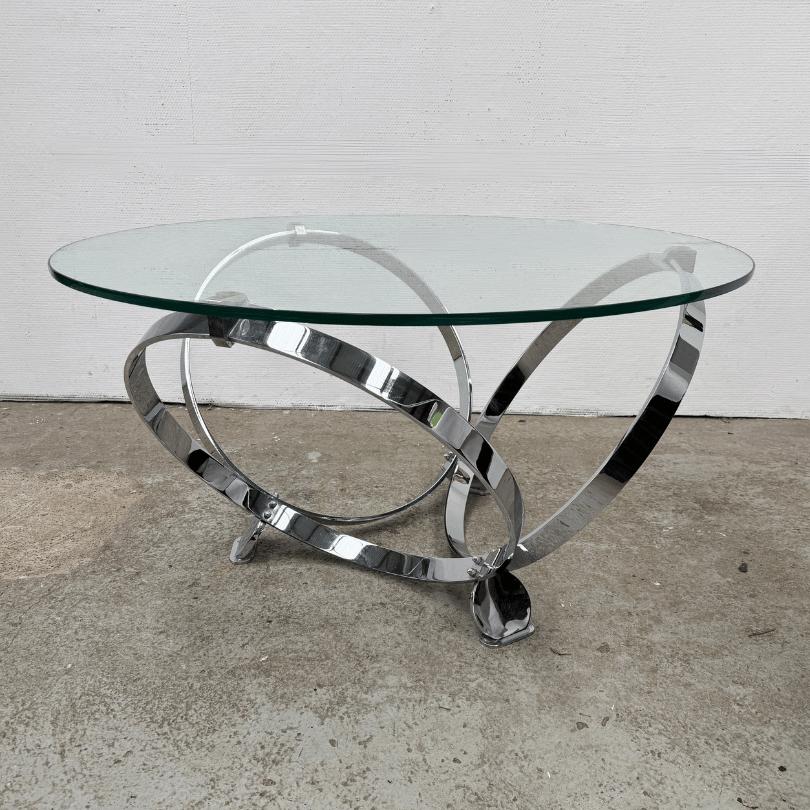 Salontafel rond – glas, chroom – K. Hesterberg | Space Age, Ophalen, Gebruikt, 50 tot 75 cm, Richard Schmitt