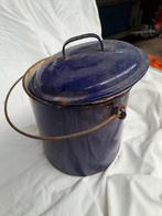 Vintage blauwe emaille emmer met deksel, Ophalen of Verzenden