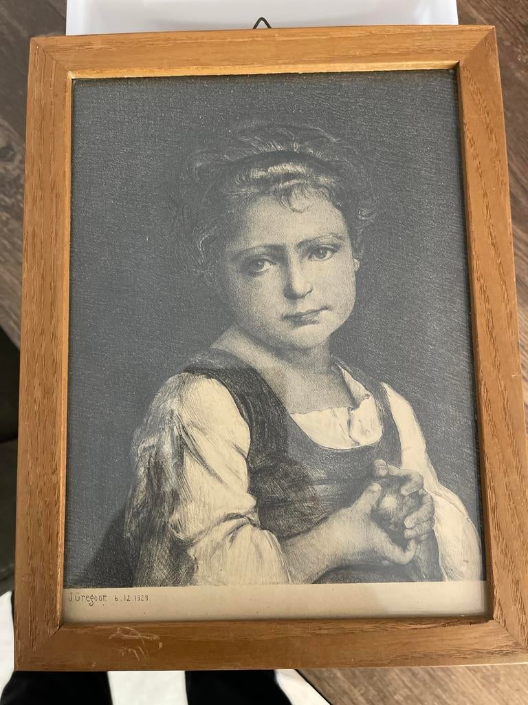 Vintage Portret Tekening Meisje - J. Gregoor 1929, Ophalen of Verzenden