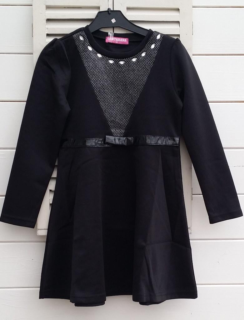 Jurk V-hals glitter - Zwart mt 134/140., Kinderen en Baby's, Kinderkleding | Maat 140, Meisje, Nieuw, Ophalen of Verzenden, 7204gh