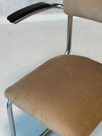 Ahrend eetkamerstoel vintage sledestoel buisframestoel beige, Gebruikt, Bruin, NL, Overige materialen