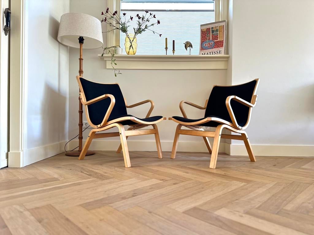 Set 2 fauteuils Finn Østergaard model Albert jaren 50/60/70, Ophalen, Minder dan 75 cm, Stof, 50 tot 75 cm