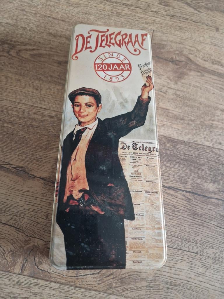 120 jaar telegraaf blik met herdruk krant 1893, Verzamelen, Ophalen of Verzenden