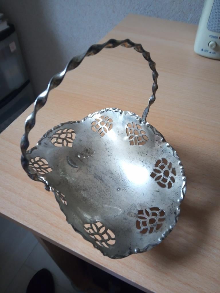 Vintage Verzilverd Bonbonschaaltje met Handvat Jaren '60, Ophalen of Verzenden