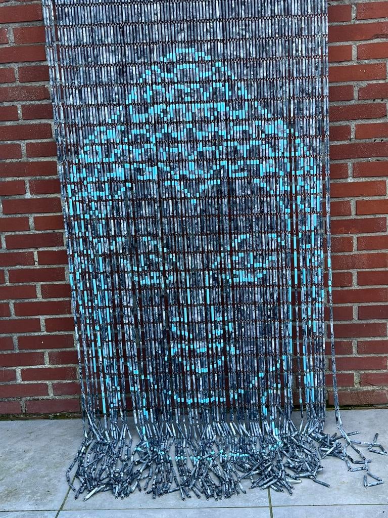 Vliegengordijn met kralen - Blauw/Grijs, Ophalen, Gebruikt, 50 tot 100 cm, 200 cm of meer