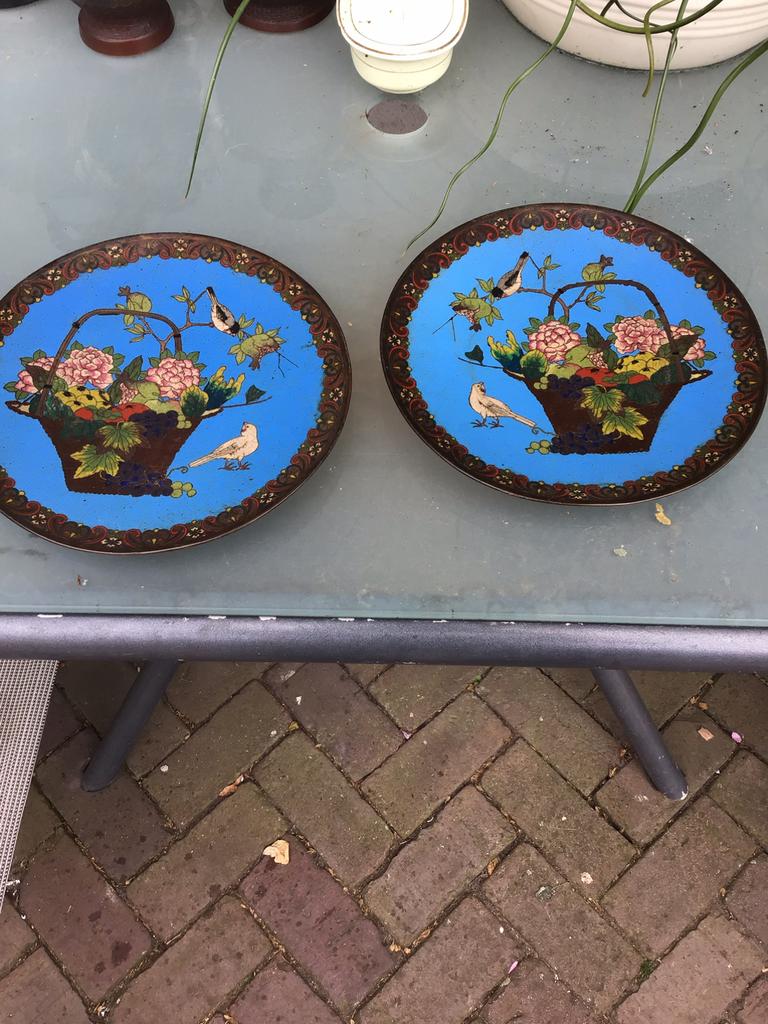 Stel antieke bronzen glassonnee borden, Ophalen of Verzenden