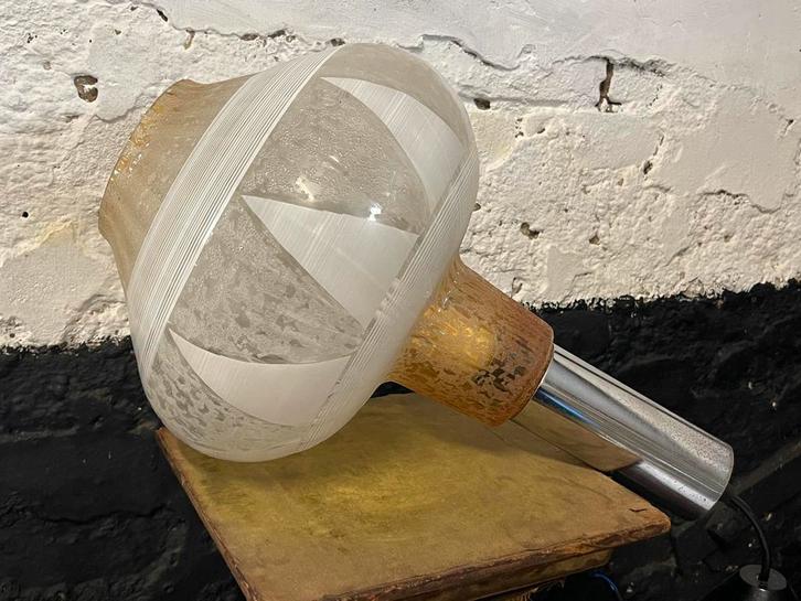 Vintage mid cebtury hanglamp bijzonder design glas messing, Huis en Inrichting, Lampen | Hanglampen, Gebruikt, 50 tot 75 cm, Glas