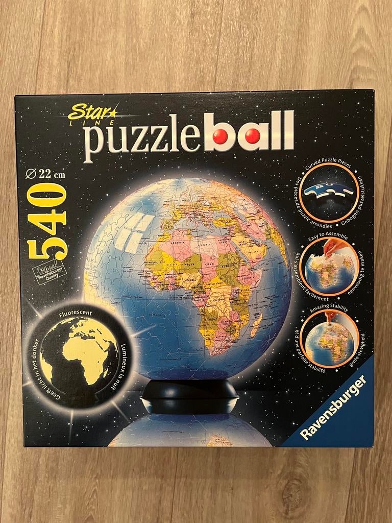 3D puzzel wereldbol 540 stukjes glow in the dark, Ophalen of Verzenden, Minder dan 500 stukjes, Zo goed als nieuw