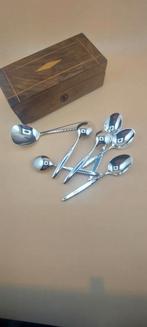 Verzilverde theelepels in houten lepeldoosje. WMF 90., Ophalen of Verzenden