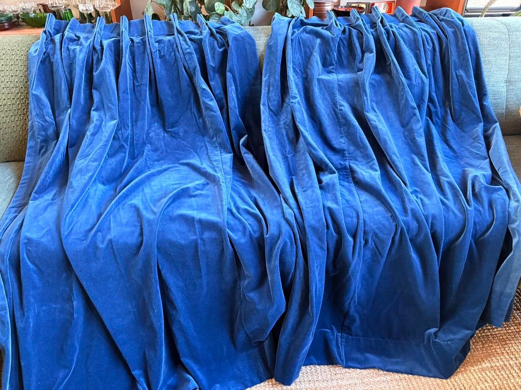 Vintage velours gordijnen koningsblauw💙150 br x 160 hoog 💙, Vintage, retro, Gebruikt, Blauw, 150 tot 200 cm