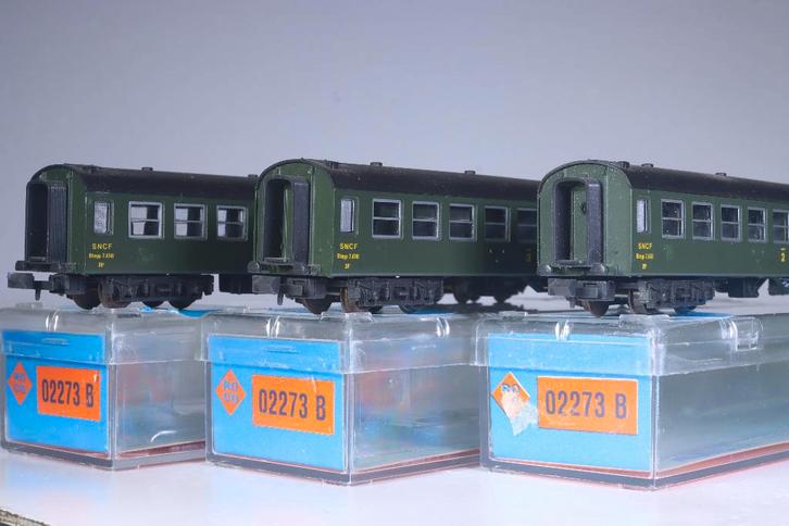 3-delige set Umbauwagens type Bruhat, groen, SNCF, Hobby en Vrije tijd, Modeltreinen | N-Spoor, Zo goed als nieuw, Wagon, Gelijkstroom