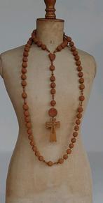 Antieke Lourdes-rozenkrans Franse houten kralen kopere kruis, Ophalen of Verzenden, Gebruikt, Sieraad