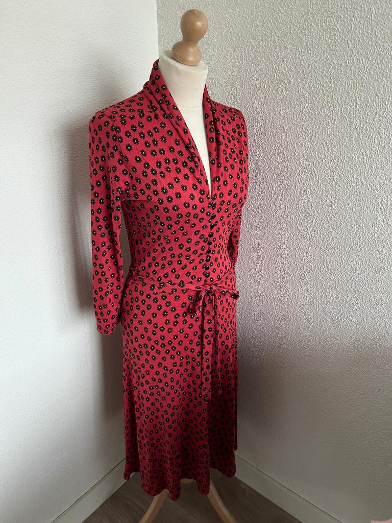 King Louie maat L rode bloemen Emmy jurk 2100, Maat 42/44 (L), Ophalen of Verzenden, Zo goed als nieuw, Knielengte