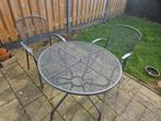 Metalen tuinset met 2 stoelen en ronde tafel, Tuin en Terras, Tuinsets en Loungesets, 2 zitplaatsen, Overige materialen, Gebruikt