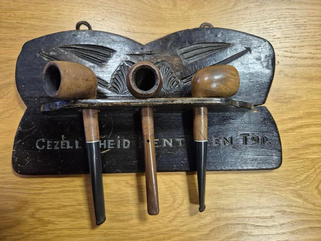 Houten pijpenrek met 3 pijpen, Ophalen of Verzenden