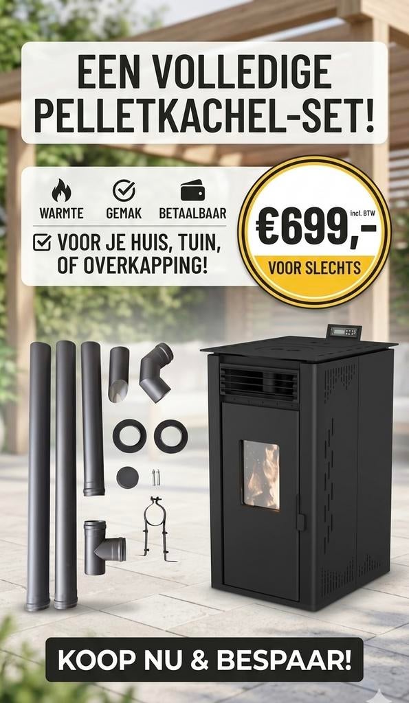 Volledige Pelletkachel-set voor Huis, Tuin of Overkapping, Ophalen of Verzenden, Nieuw, Metaal, Overige typen
