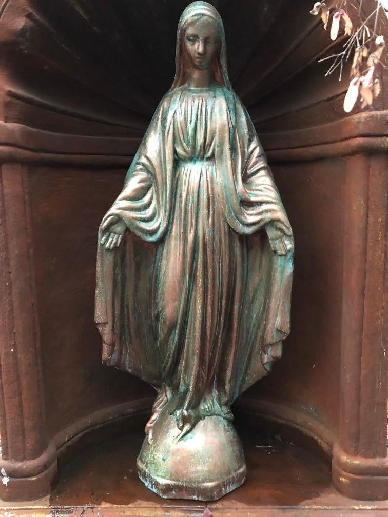 Mooi Mariabeeld vol steen-koper finish., Tuin en Terras, Tuinbeelden, Steen, ., Nieuw, Ophalen of Verzenden