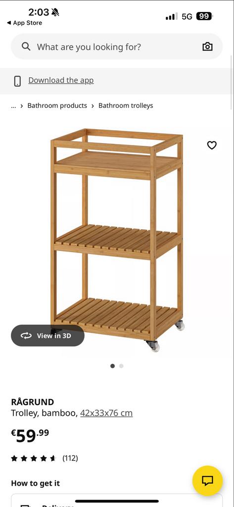 Bamboe trolley 42x33x76 cm, Ophalen of Verzenden, Gebruikt