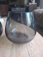 2x Smokey glazen windlicht, vaasje van Natuurlijk Bloemen, Overige materialen, Grijs, Ophalen of Verzenden, Zo goed als nieuw