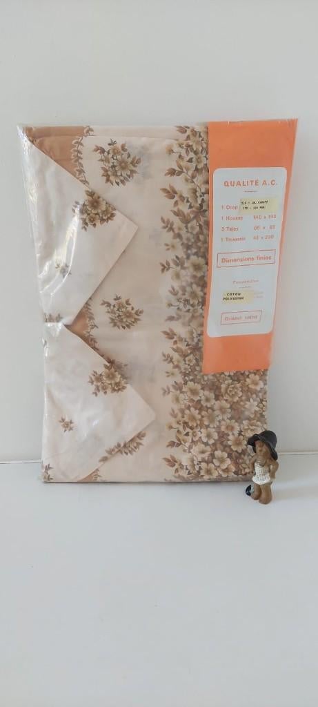 Vintage bed beddengoed stof jaren 70, Eu, Bruin, Eu, Dekbedovertrek