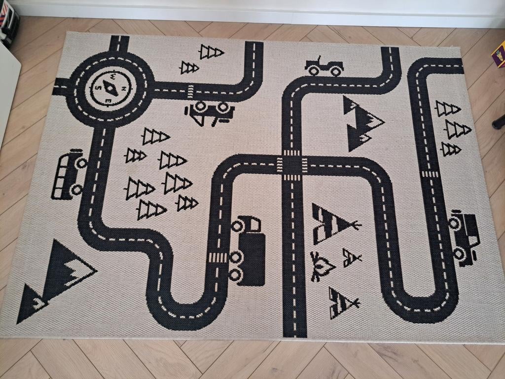 Speelkleed 120x170 kinderkamer auto, Ophalen, 100 tot 150 cm, Speels, Modern, Kinderkamer, Grijs