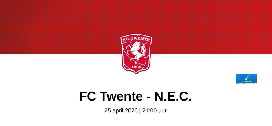 1x Ticket FC Twente - NEC zaterdag 25 april, Eén persoon, April
