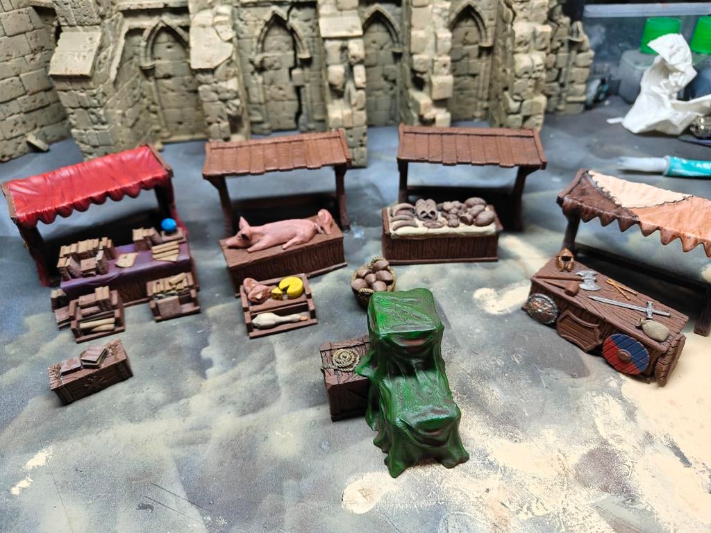 D&D terrein: markt bestaande uit 4 kraampjes + extras, Ophalen of Verzenden, Gelijkstroom, Locomotief, Overige merken