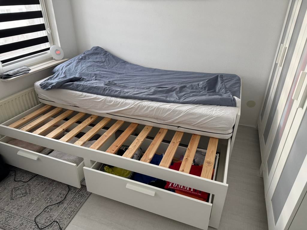 Ikea brimnes bedbank. 80-160/200 cm, Wit, Tweepersoons, Ophalen of Verzenden, 200 cm