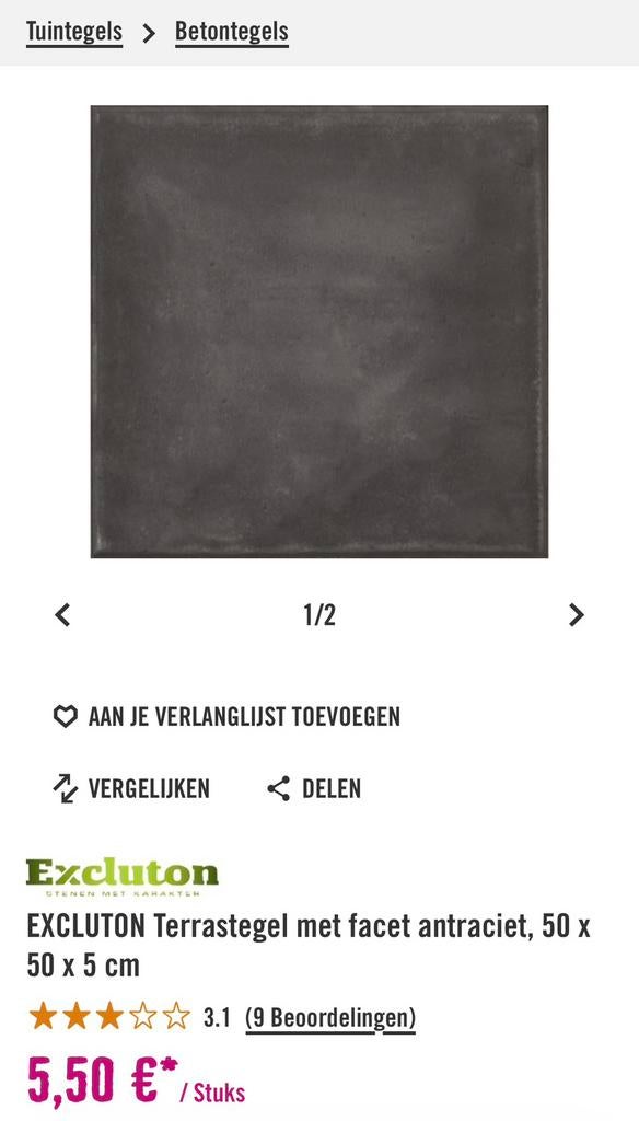 Antraciet terrastegels 50x50, Tuin en Terras, Ophalen, Zo goed als nieuw, Beton, Terrastegels