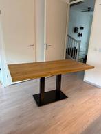 Mooie eettafel met houten blad en metalen onderstel, Ophalen, Gebruikt, 50 tot 100 cm, 150 tot 200 cm