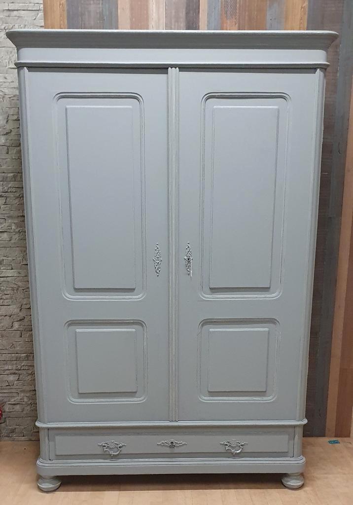 Prachtige brocante meidenkast kledingkast linnenkast grijs, Antiek en Kunst, Antiek | Meubels | Kasten, Ophalen