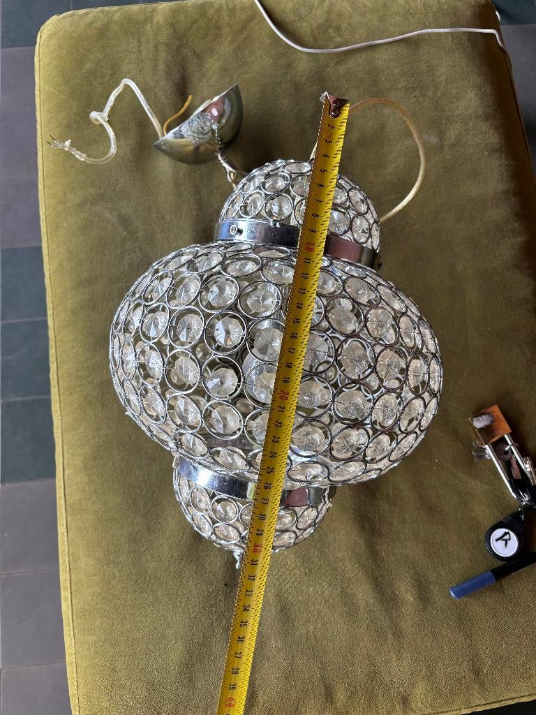 Hanglamp Crystal Look Chroom Transparant Glas Metaal, Ophalen, Gebruikt, Overige materialen, Minder dan 50 cm