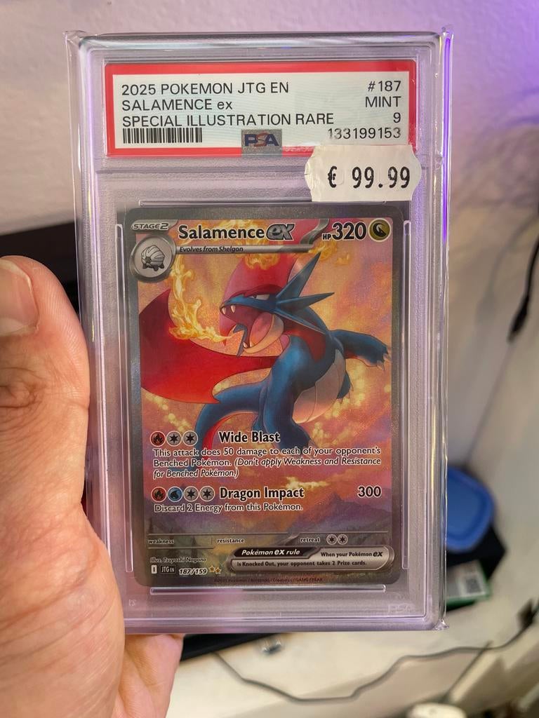 Salamence ex JTG 187  PSA 9 Pokémon Kaart, Ophalen of Verzenden, Zo goed als nieuw, Losse kaart