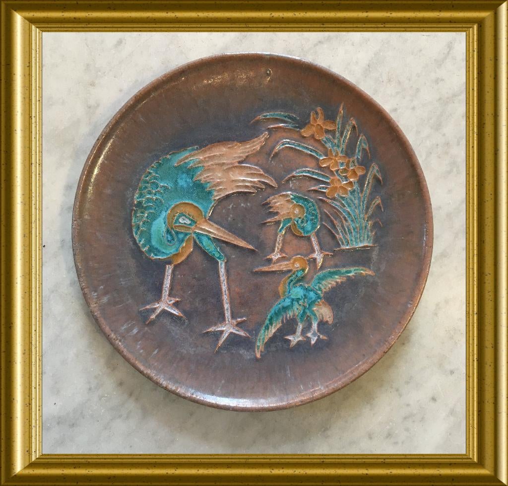 Vintage bord met afbeelding vogel, maraboe, Westraven, Antiek en Kunst, Ophalen of Verzenden