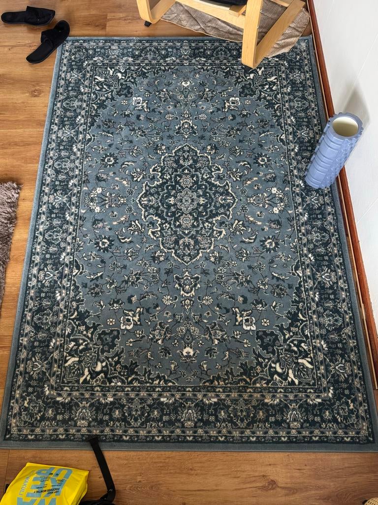 Ikea Perzisch tapijt - Blauw/Grijs met klassiek patroon, Gebruikt, 100 tot 150 cm, Blauw, Ophalen of Verzenden