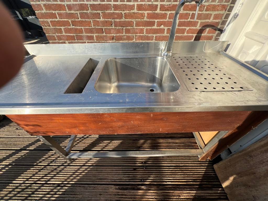 RVS buitenbar met dubbele spoelbak en tapkraan, Ophalen of Verzenden, Gebruikt